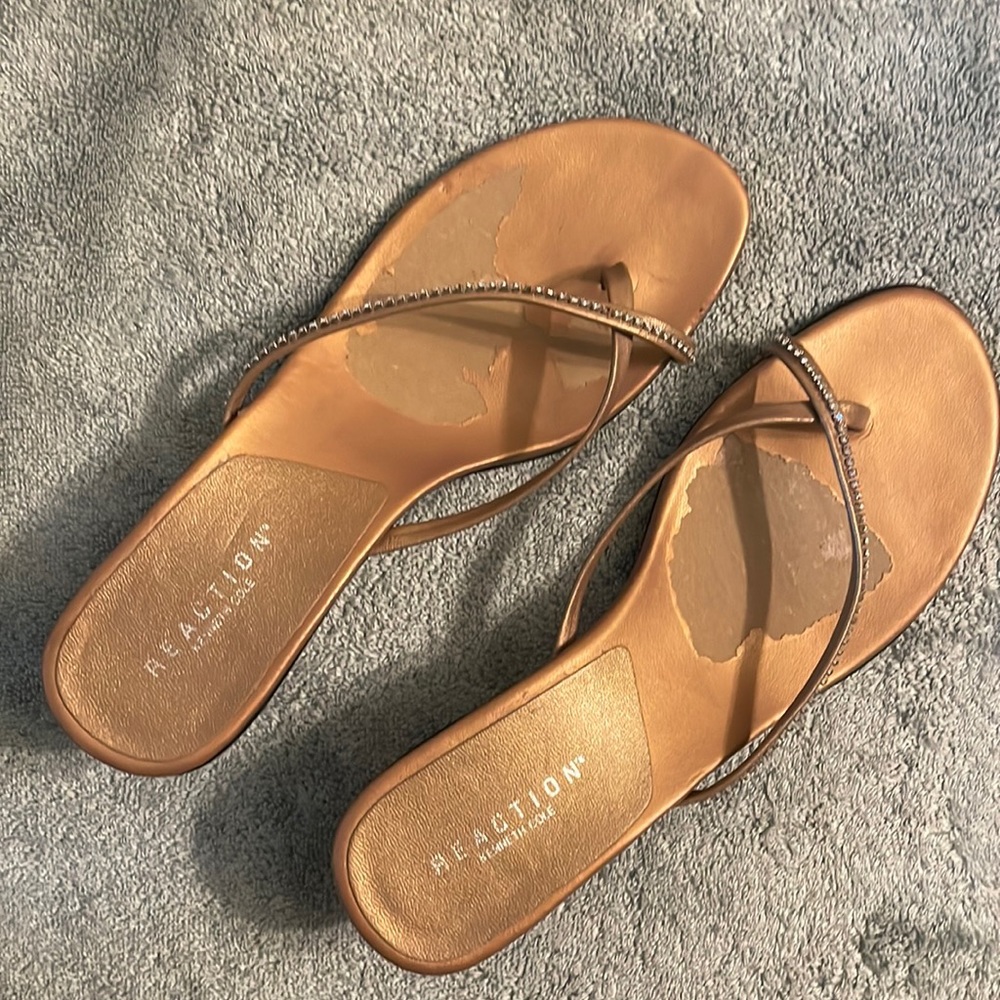 Kenneth Cole - Reaction gold tone sandals with rhinestones.